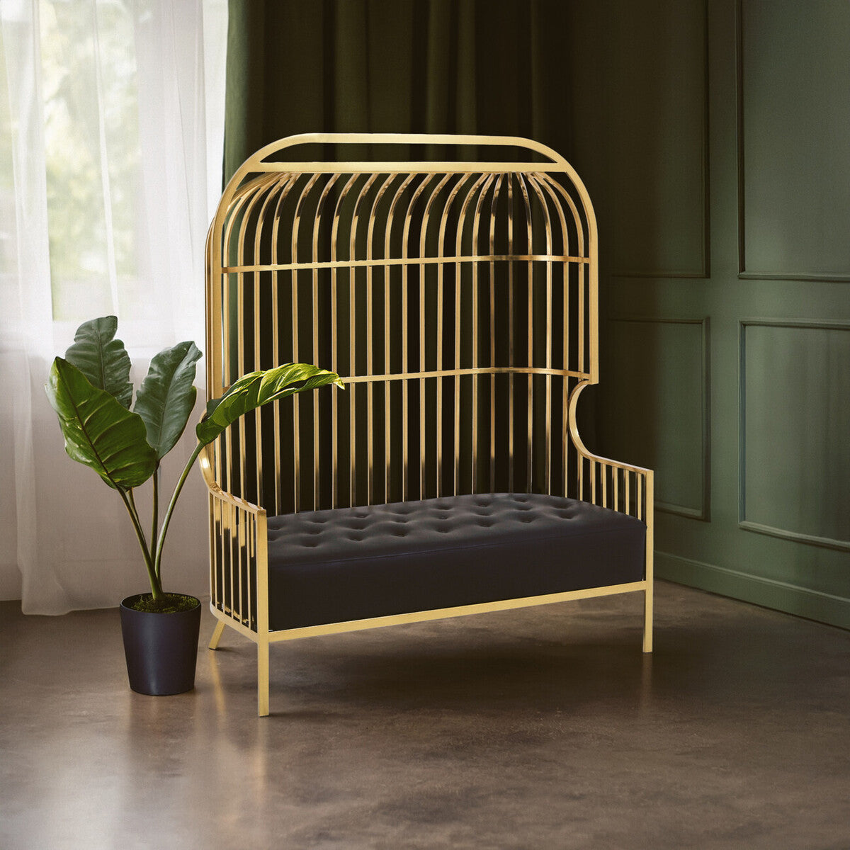Eliza Two Seat Dome Cage Gold Finish Sofa