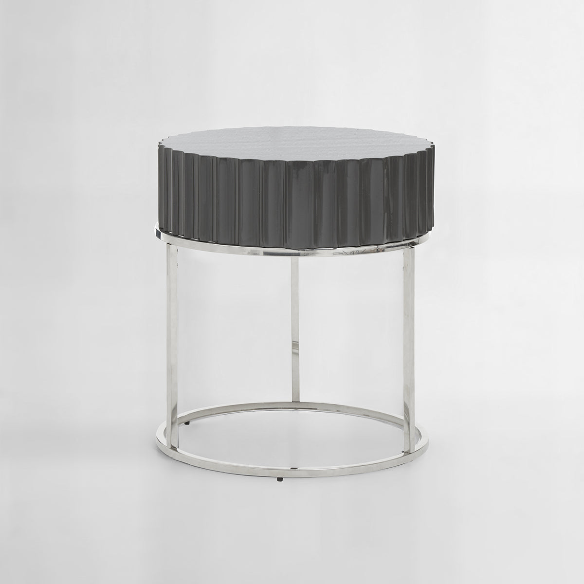 Genoa Grey Hi Gloss Finish Round End Table