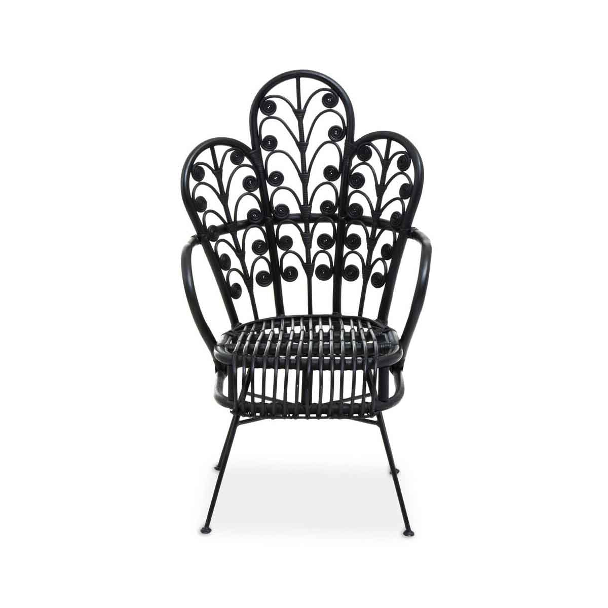 Java Black Natural Rattan Scalloped Back Chair