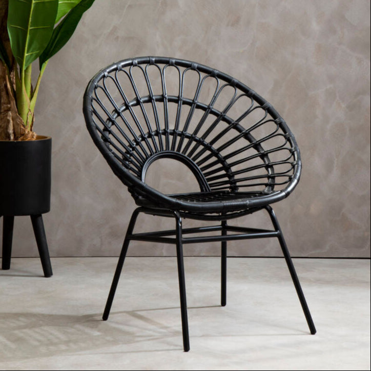 Java Black Natural Rattan Flared Back Chair