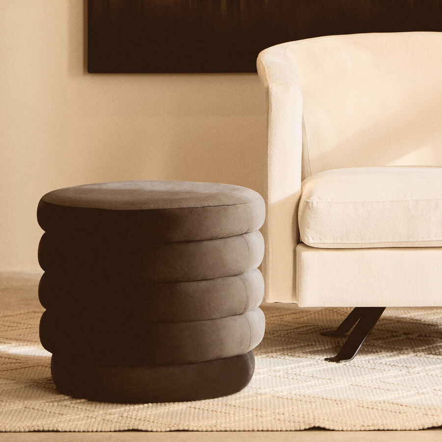 Helen Graphite Velvet Round Footstool