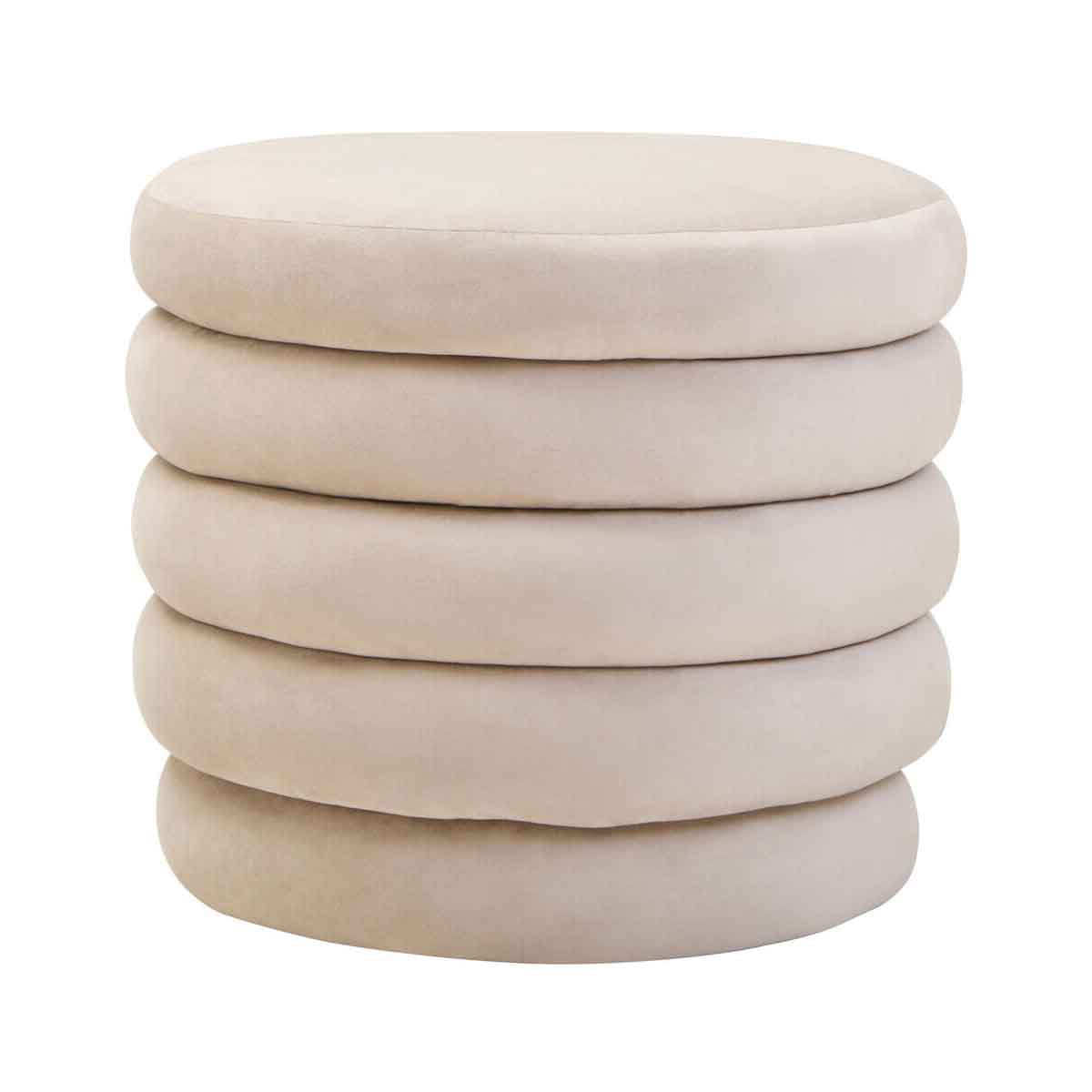 Helen Cream Velvet Round Footstool