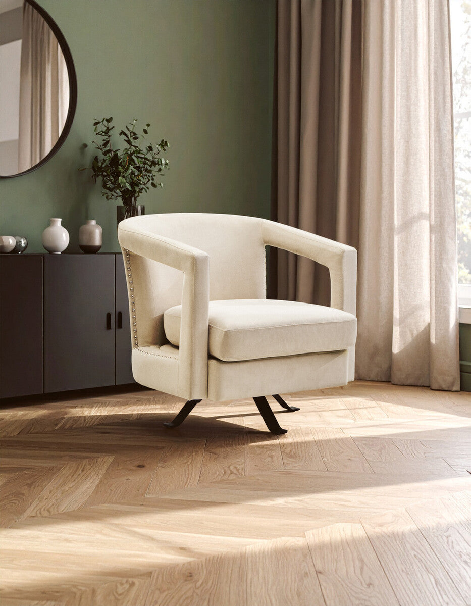 Hestia Beige Velvet Revolving Chair