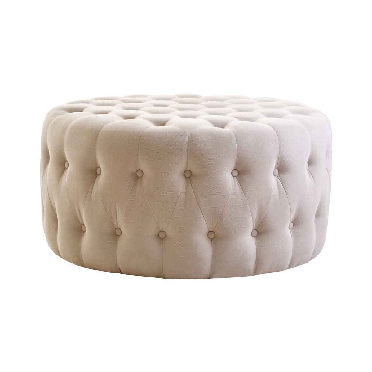 Haley Beige Velvet Round Footstool