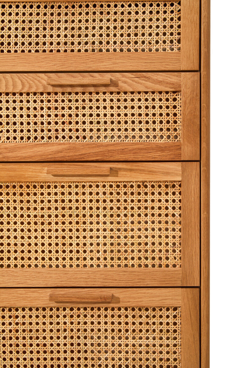 Lyon Rattan and Oak Three Drawer Wood Chest