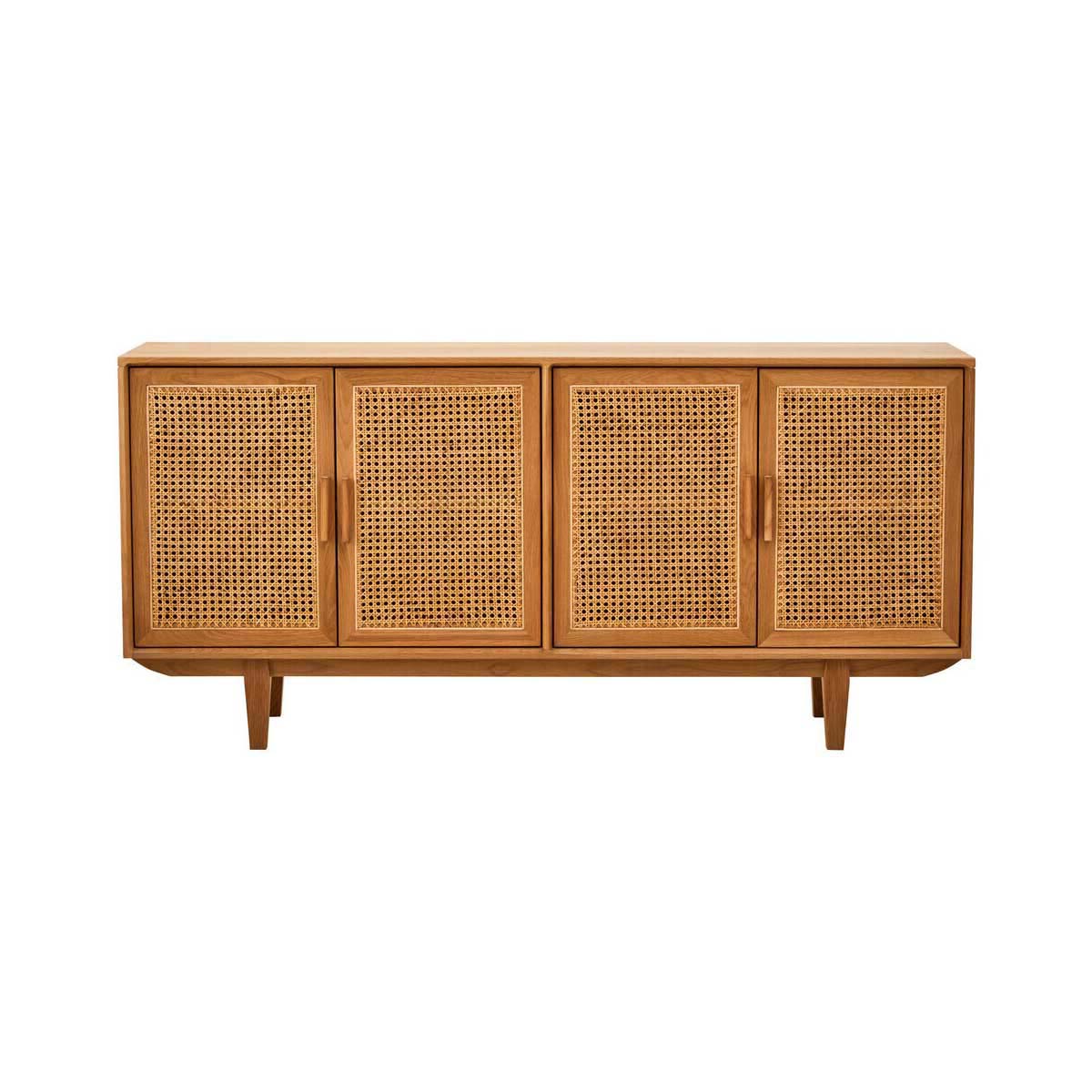 Lyon 4 Door Natural Rattan And Oak Sideboard