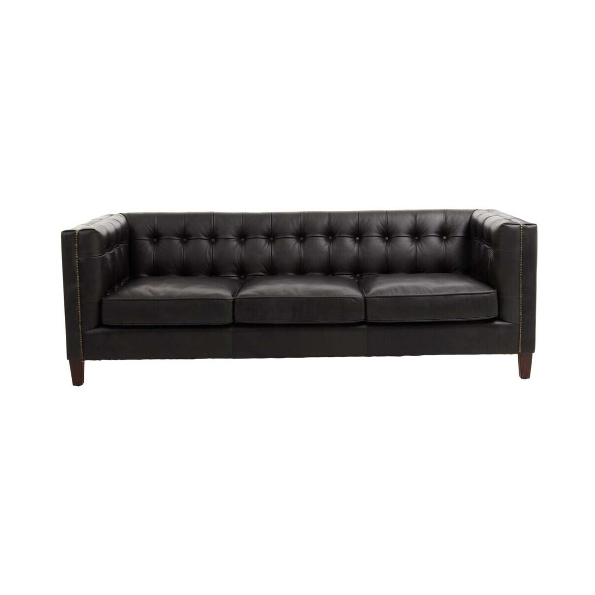 King Three Seater Antique Ebony Leather Sofa