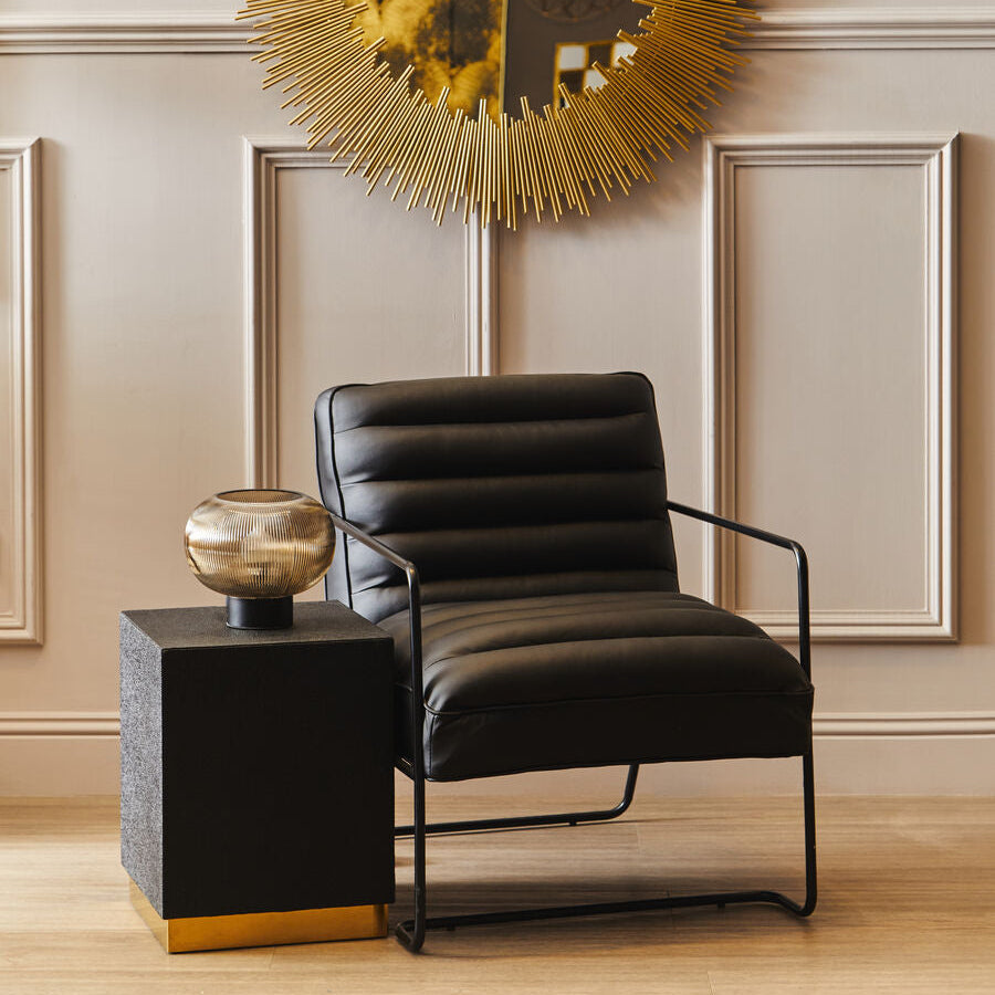 Cardoba Square Black Shagreen Effect Side Table and Stool