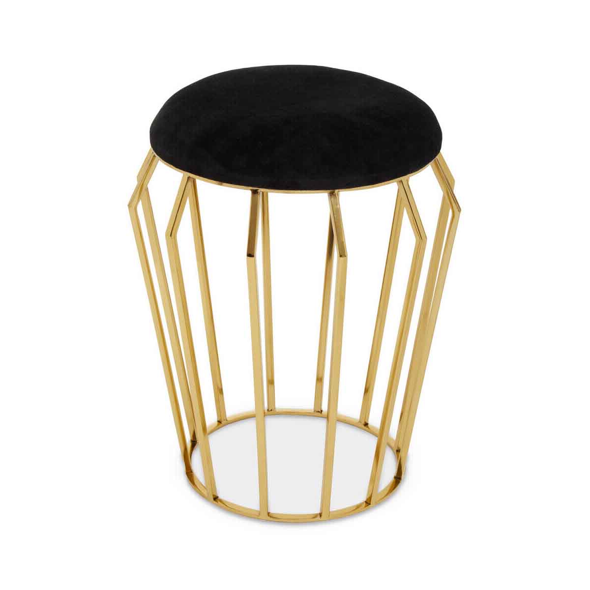 Jaipur Black Velvet And Gold Finish Stool