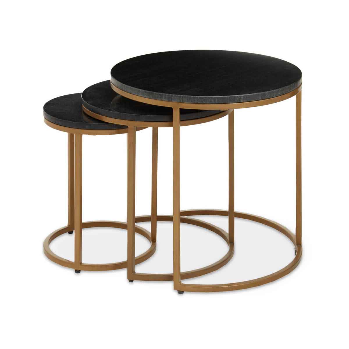 Varana Nest Of Three Black Marble Top Tables