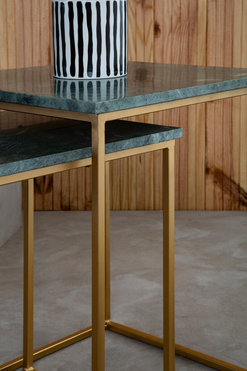 Mandoli Nest Of 2 Green Marble Side Tables