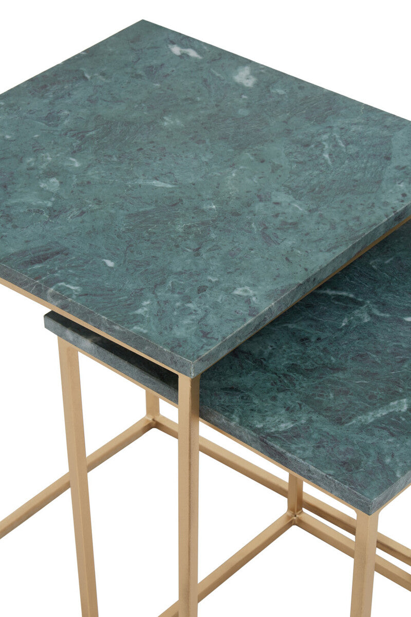 Mandoli Nest Of 2 Green Marble Side Tables