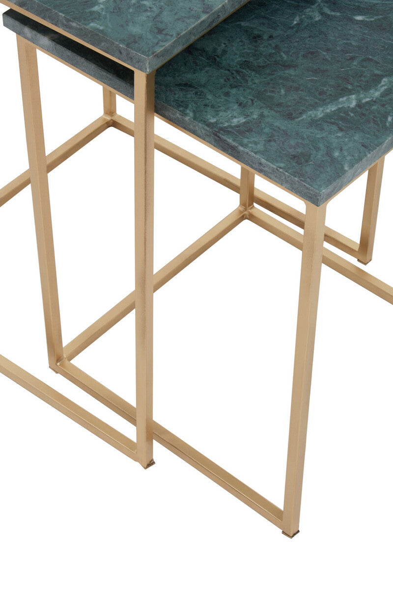 Mandoli Nest Of 2 Green Marble Side Tables
