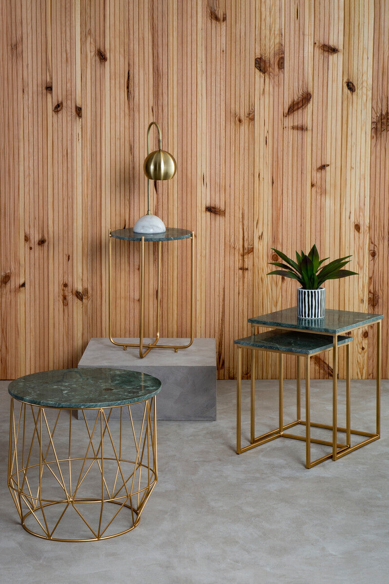 Mandoli Green Side Table With Gold Frame