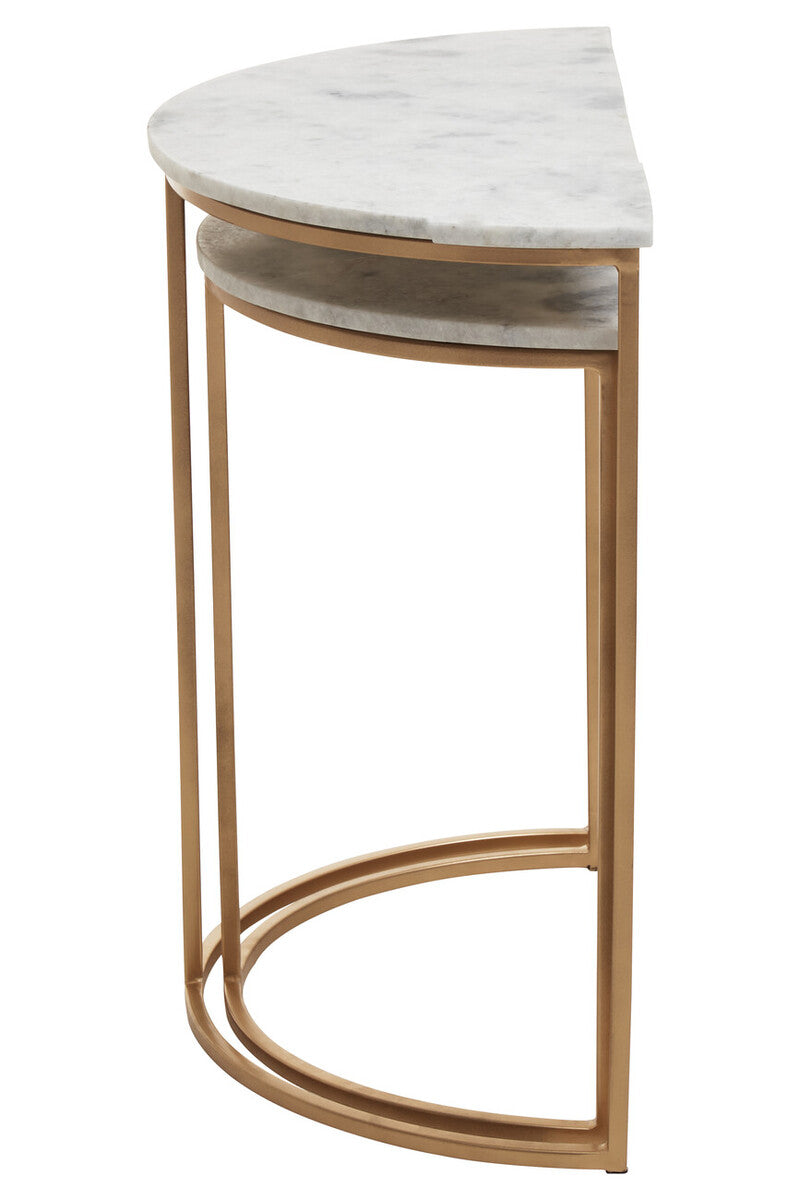 Mandoli Nest Of 2 White Marble Top Semicircular Side Tables