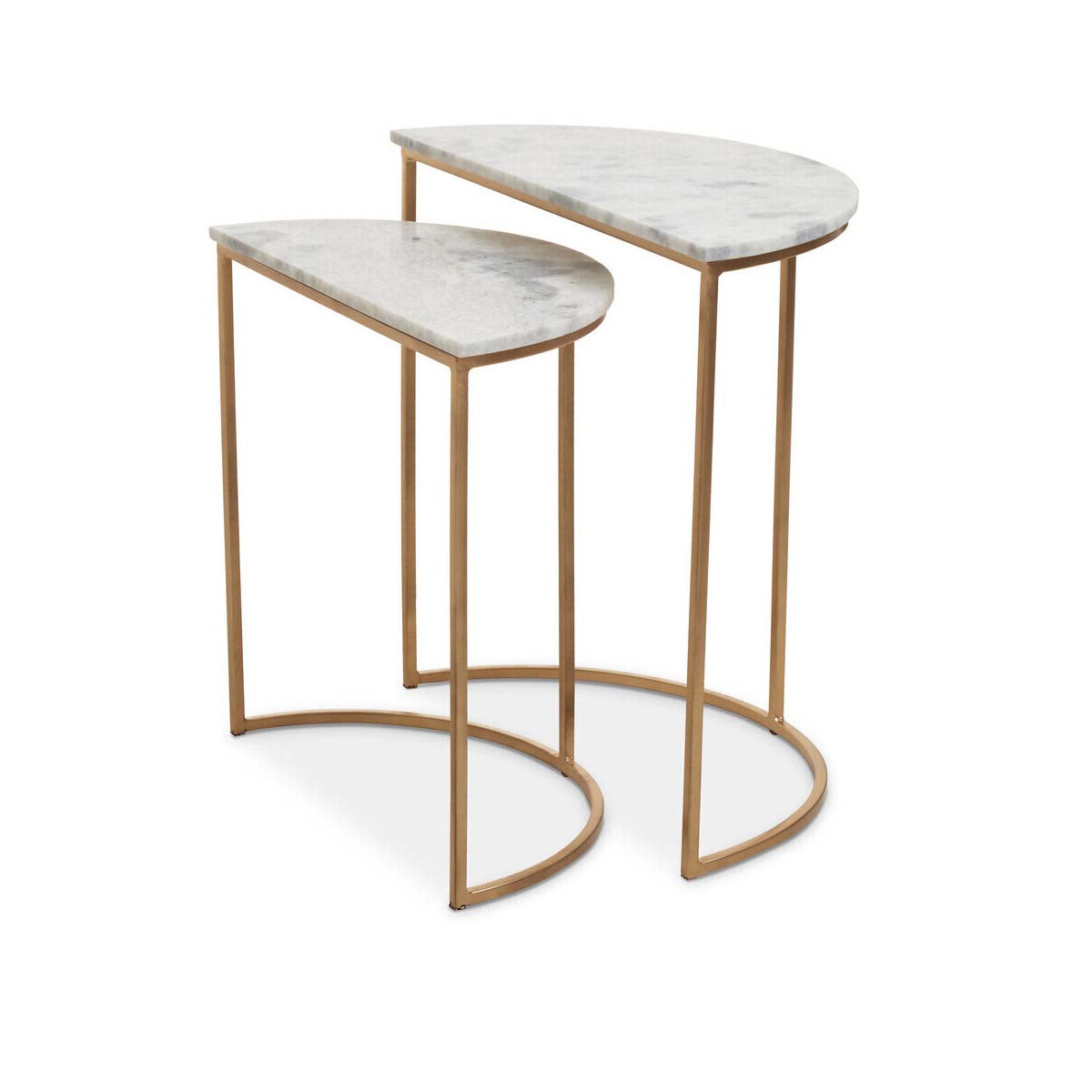 Mandoli Nest Of 2 White Marble Top Semicircular Side Tables