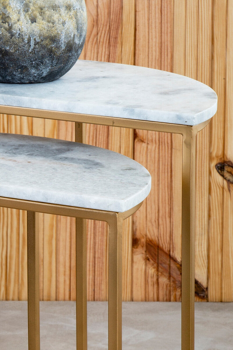 Mandoli Nest Of 2 White Marble Top Semicircular Side Tables