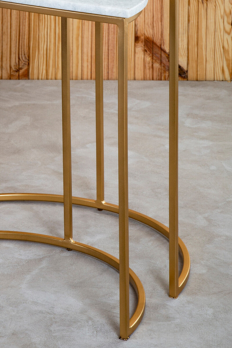 Mandoli Nest Of 2 White Marble Top Semicircular Side Tables