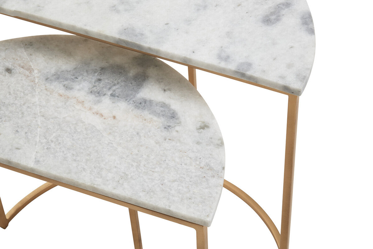 Mandoli Nest Of 2 White Marble Top Semicircular Side Tables
