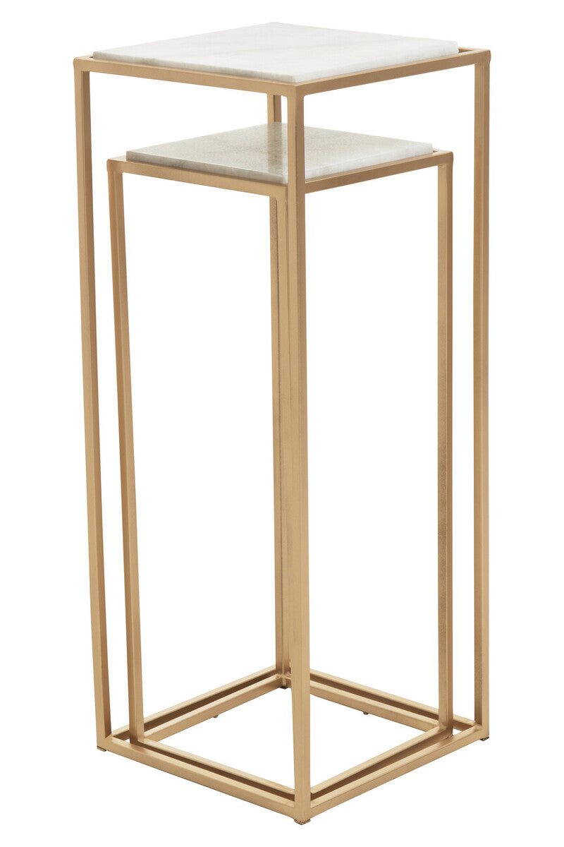 Mandoli Nest Of 2 White Marble Top Square Side Tables