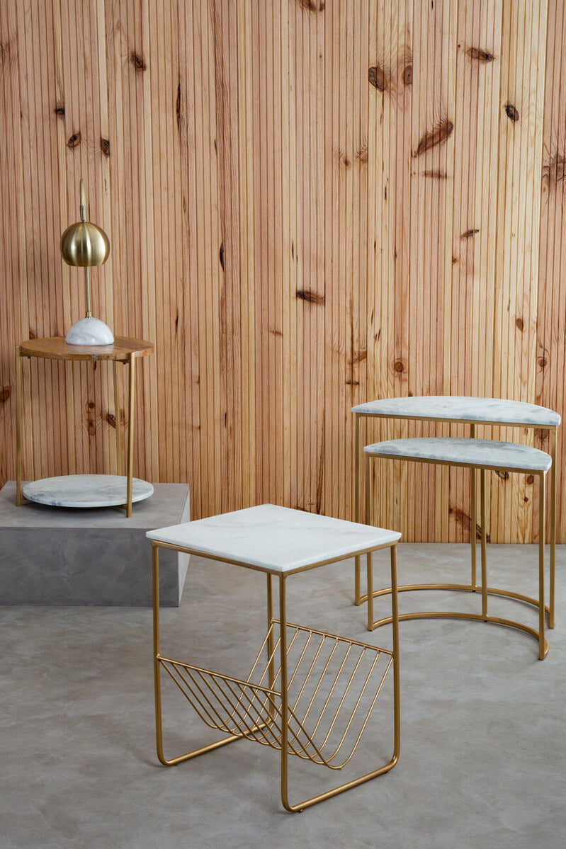 Mandoli White Marble Rack Side Table