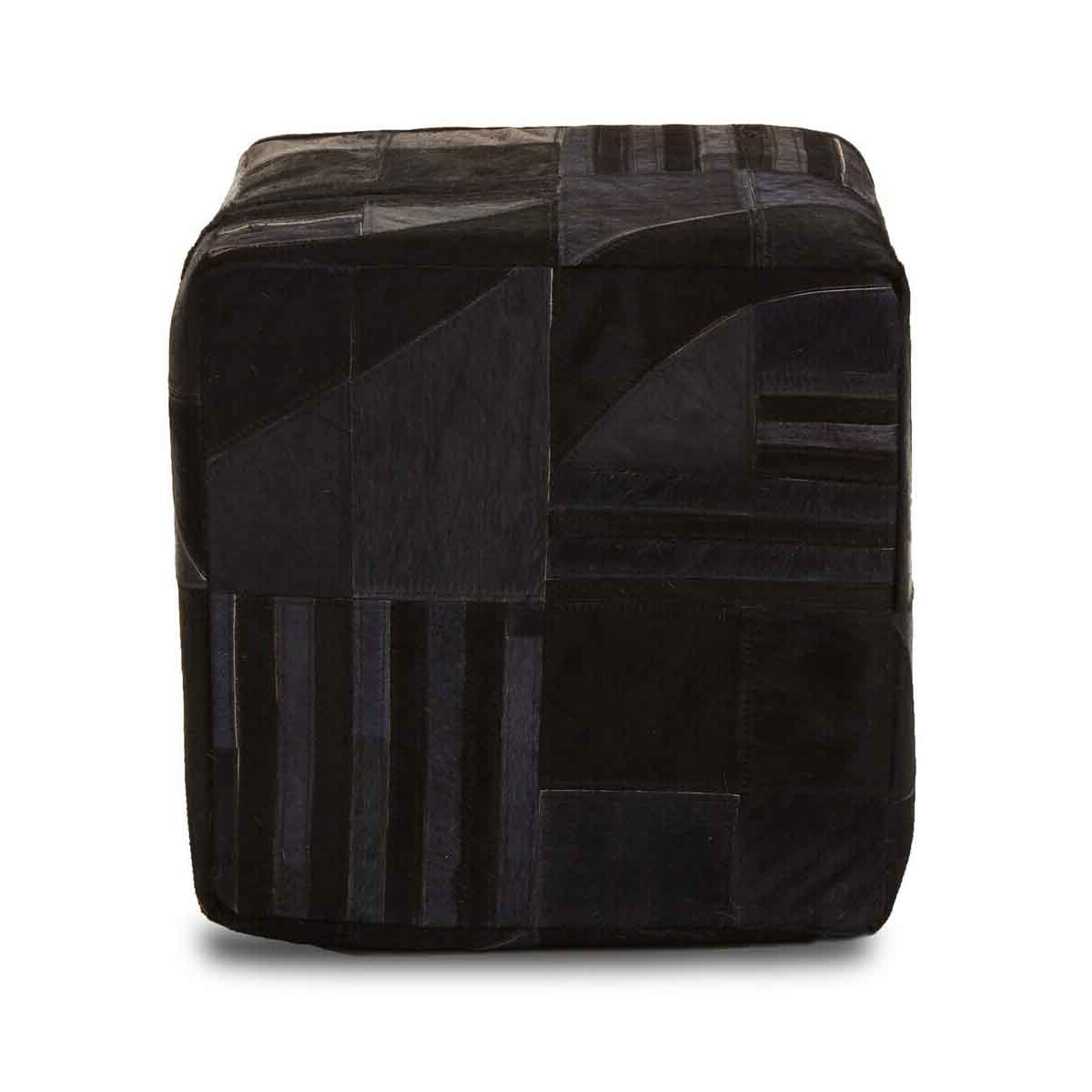 Bosie Safira Black And Grey Deco Print Leather Pouffe