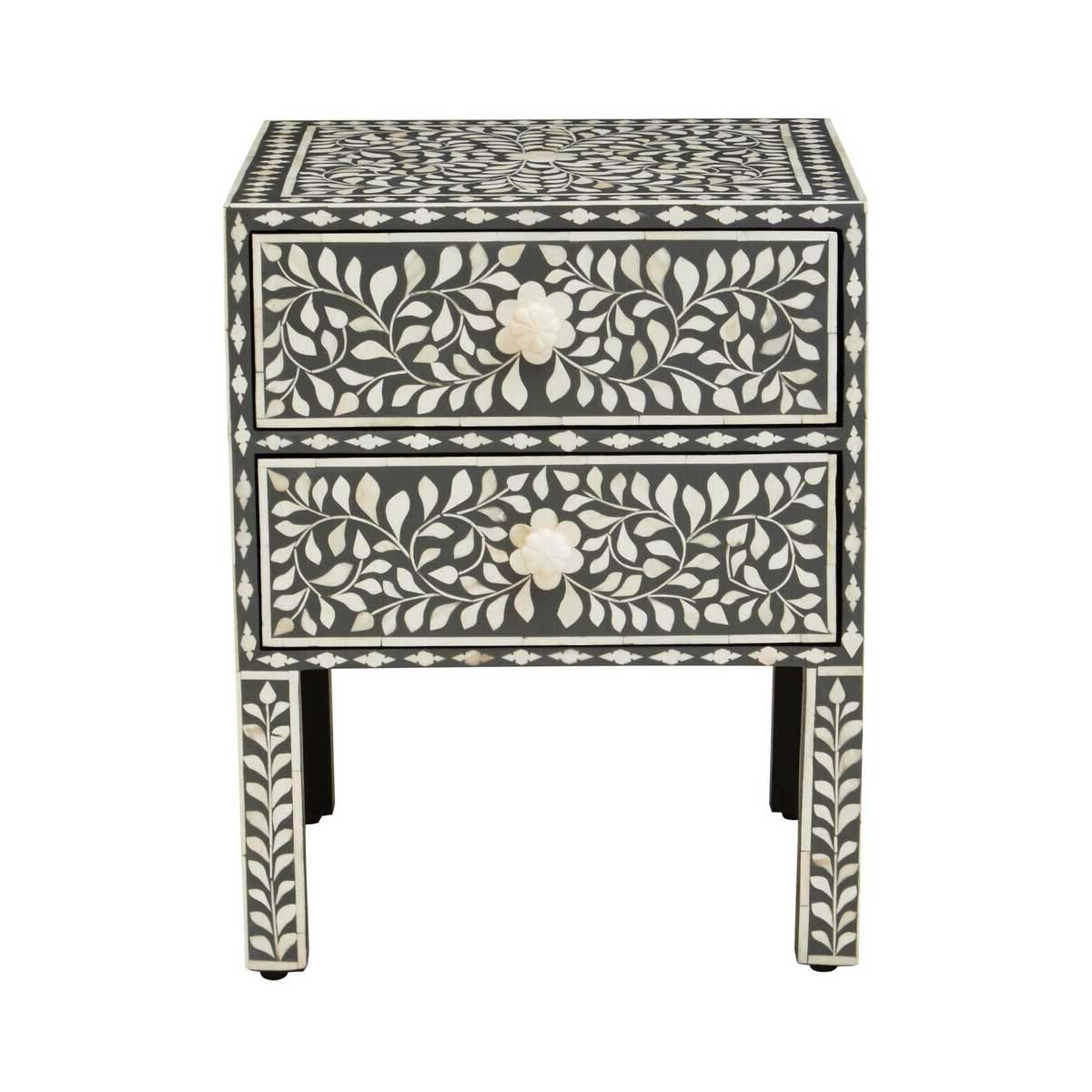 Fusion 2 Drawer Side Table with Bone Inlay