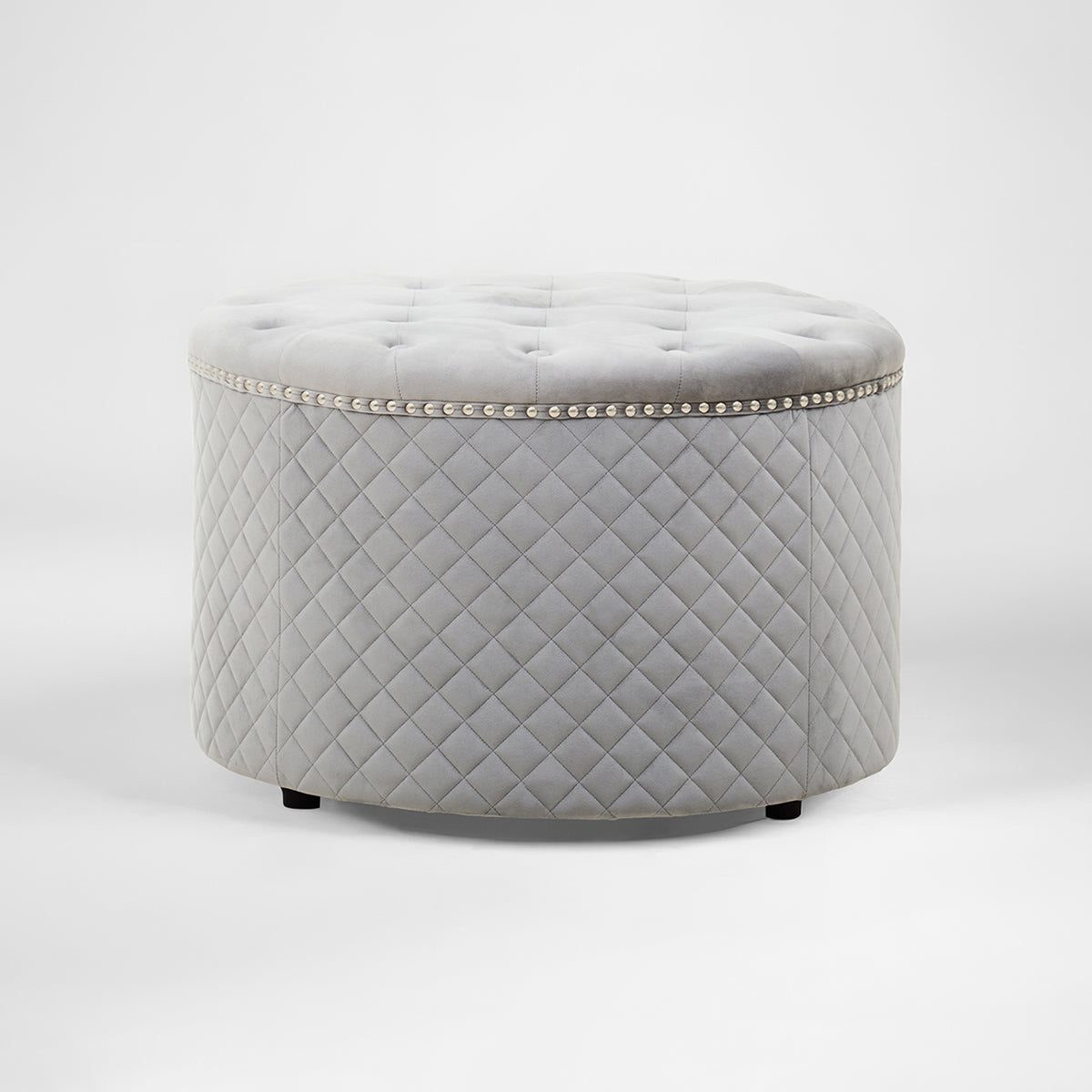 Zamora Round Grey Velvet Ottoman