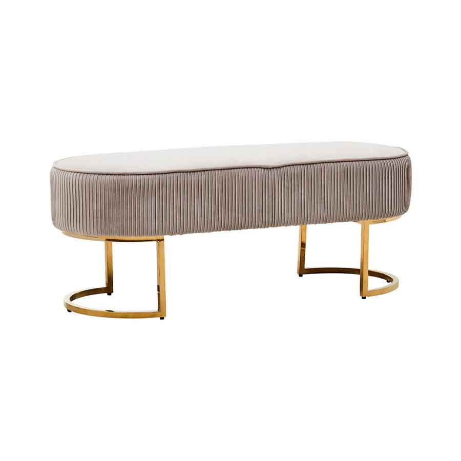 Zamora Mink Velvet Ottoman Bench With Gold Finish Legs.