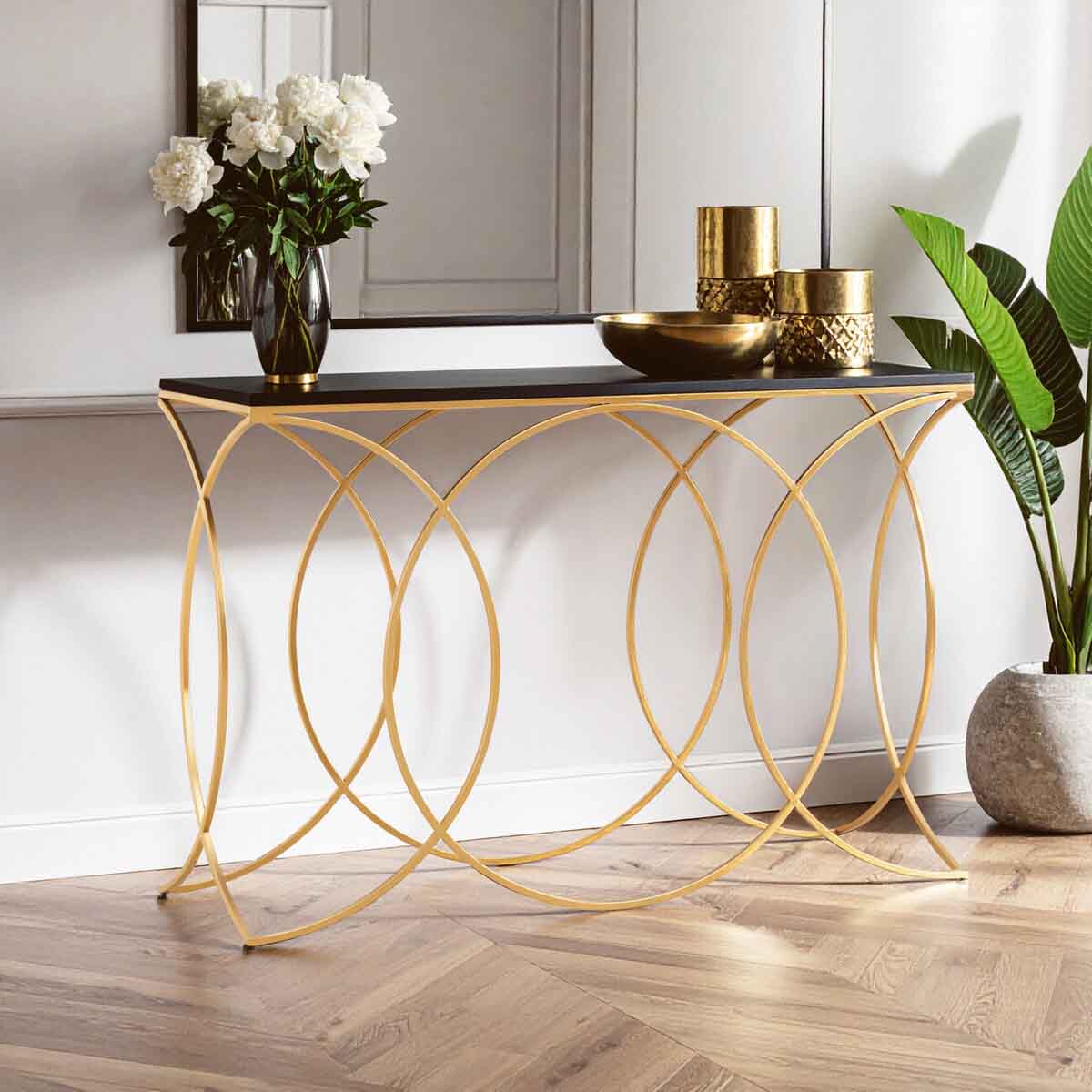 Kia Black and Gold Console Table