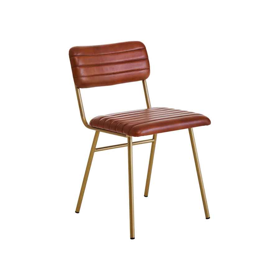 Buffalo Tan Leather Dining Chair With Gold Finish Frame