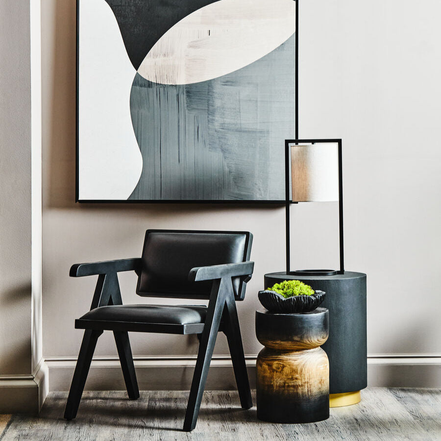 Buffalo Black Leather Armchair With Wood Frame