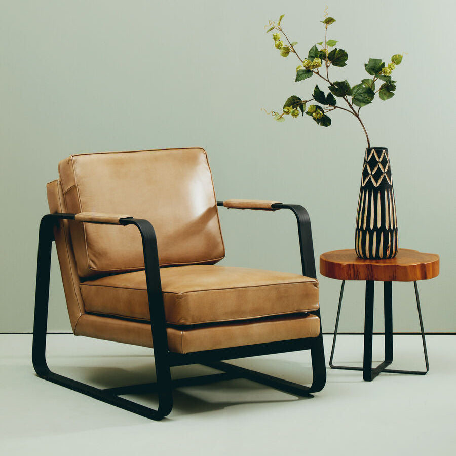 Buffalo Grey Leather Armchair With Black Iron Frame