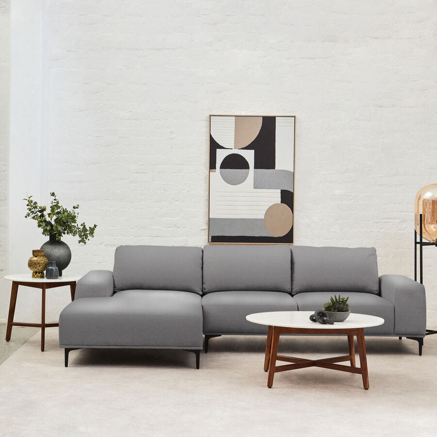 Toulon 3 Seat Grey Fabric Right Chaise Sofa