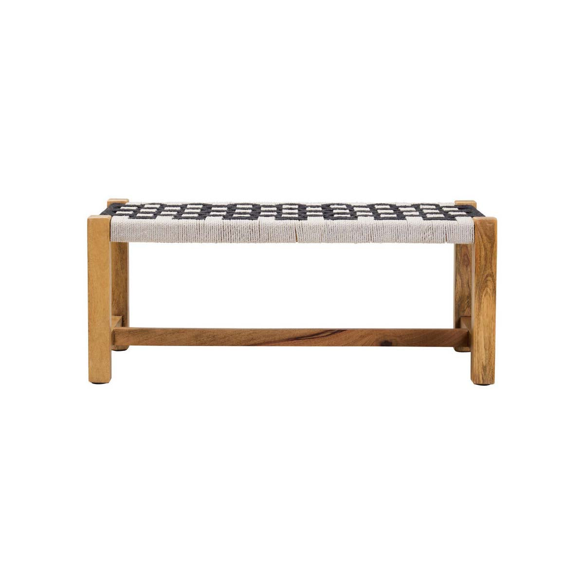 Satna Jute Black And White Design Mango Wood Frame Bench