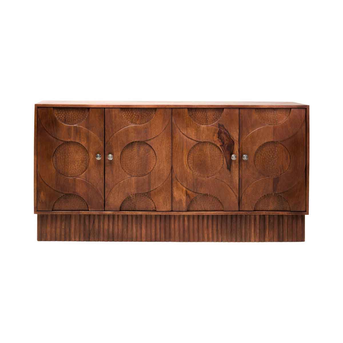 Siva Mango Wood Sideboard Natural Frame With Black Hammered Design Doors