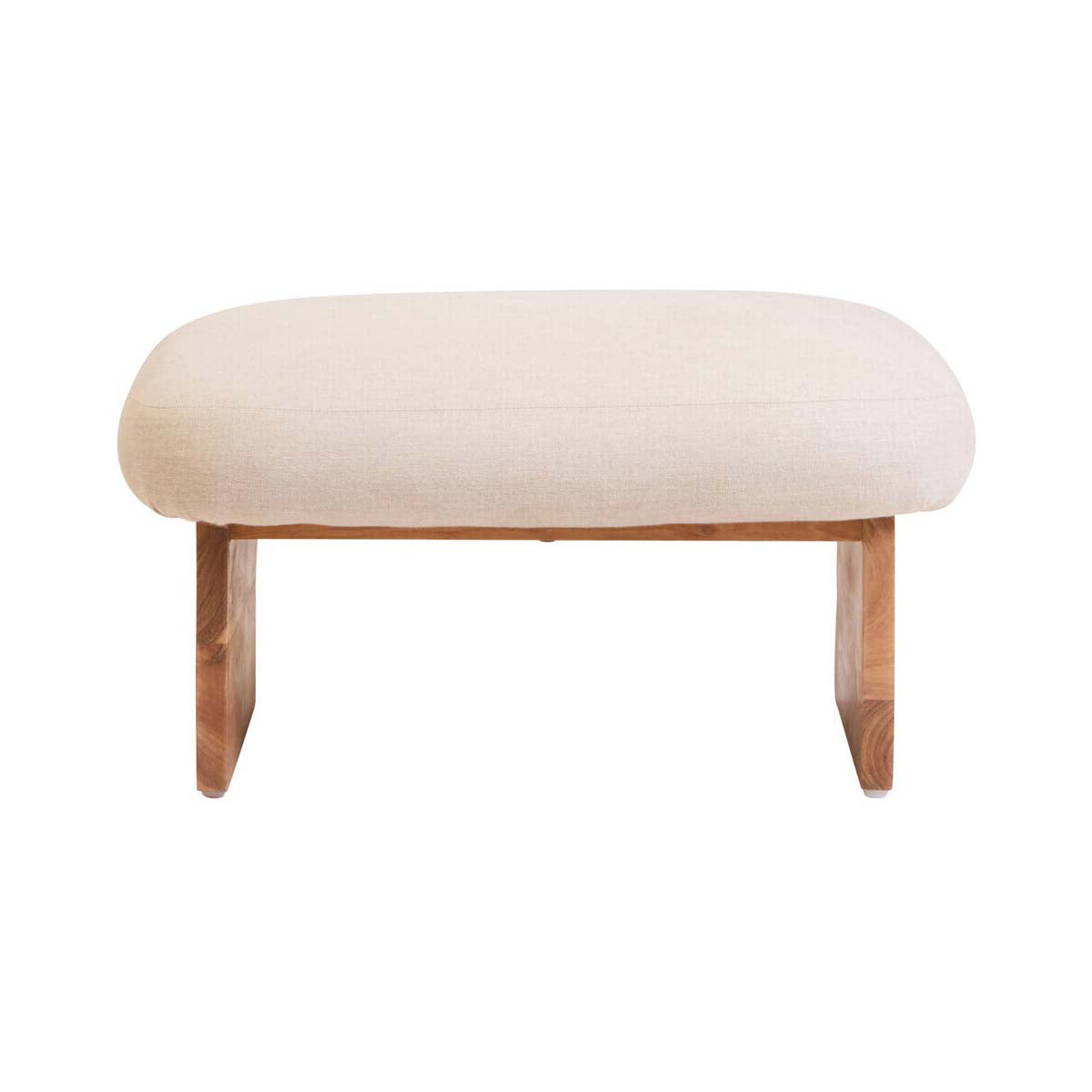 Parova Linen Texture Footstool With Wood Base