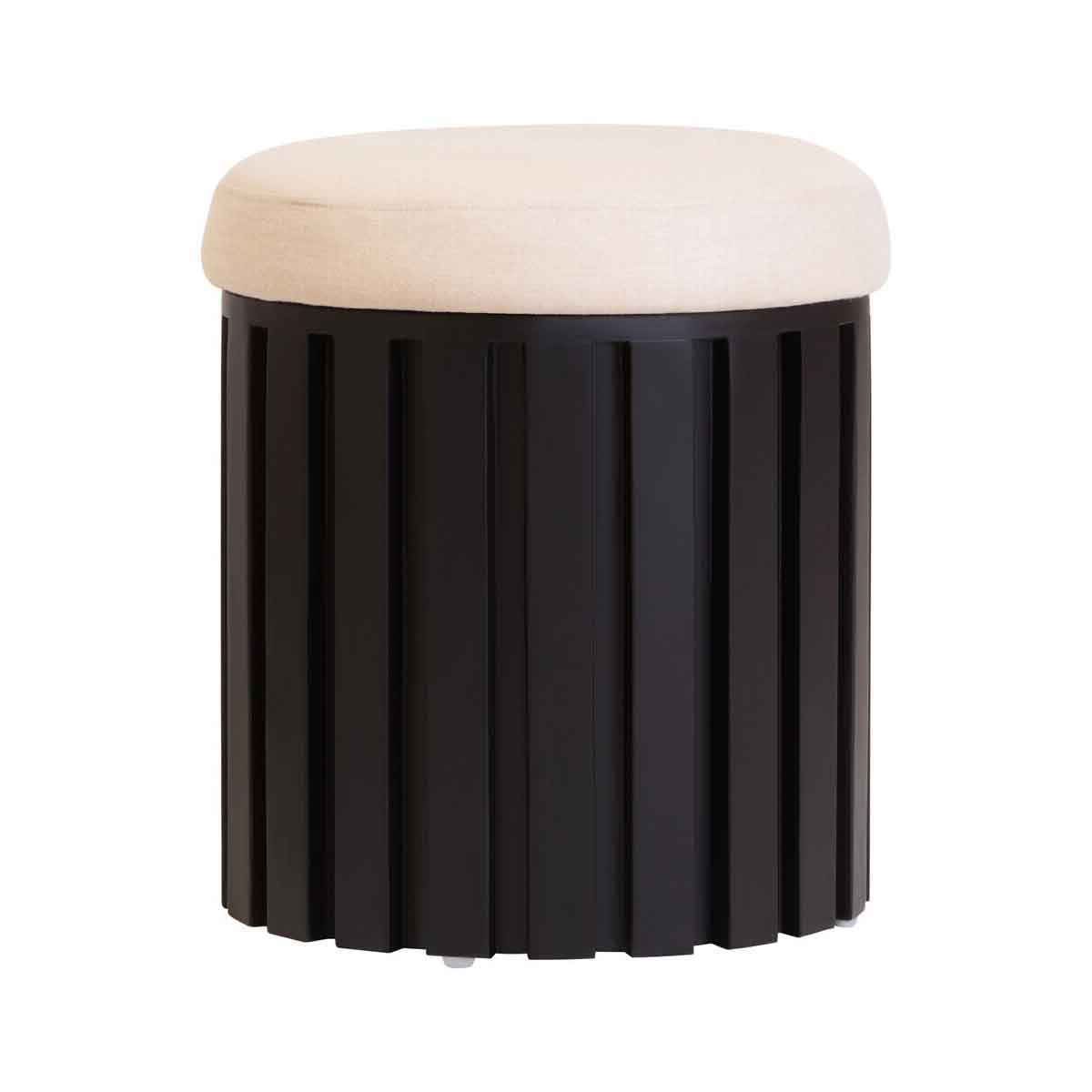 Perdoba Ridge Base Mango Wood Black Finish Texture Fabric Stool