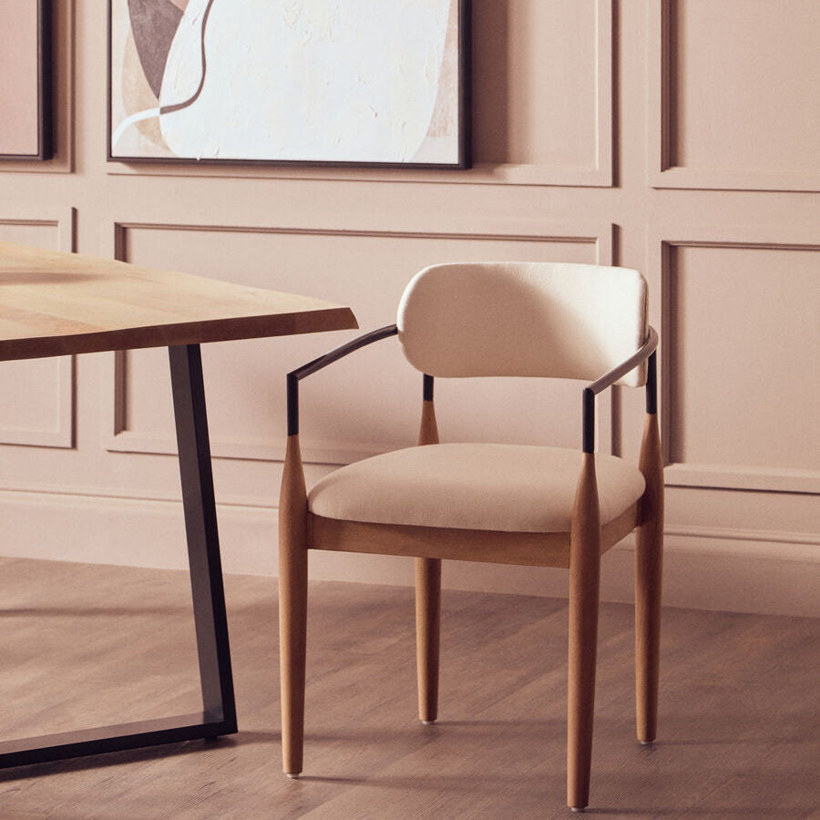 Persolo Texture Fabric Black Iron And Wood Frame Dining Chair