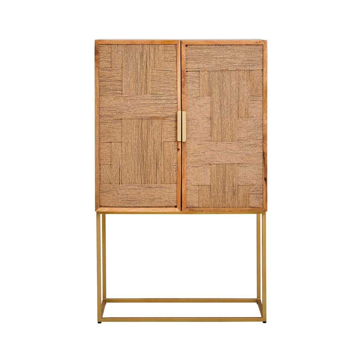 Teora Paper Rope Detail Two Door Mango Wood Cabinet