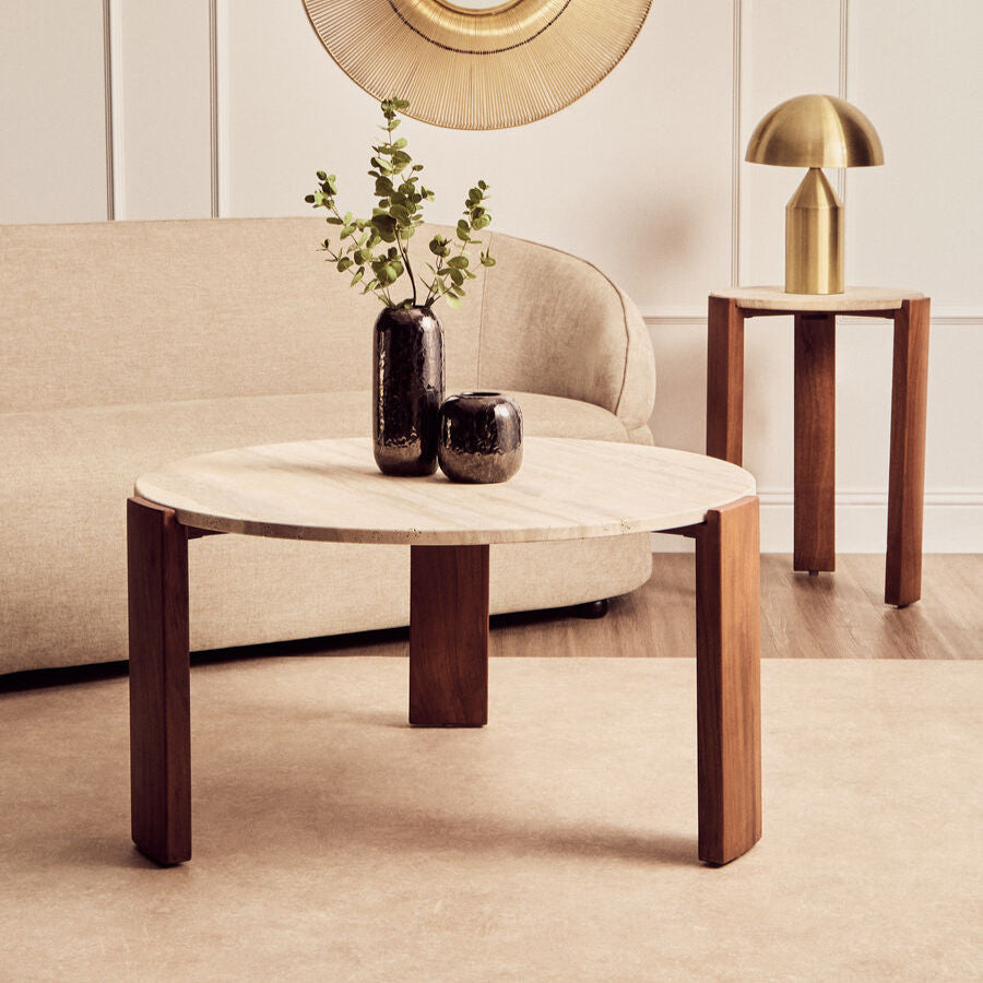 Palermo Round Travertine Top Large Coffee Table