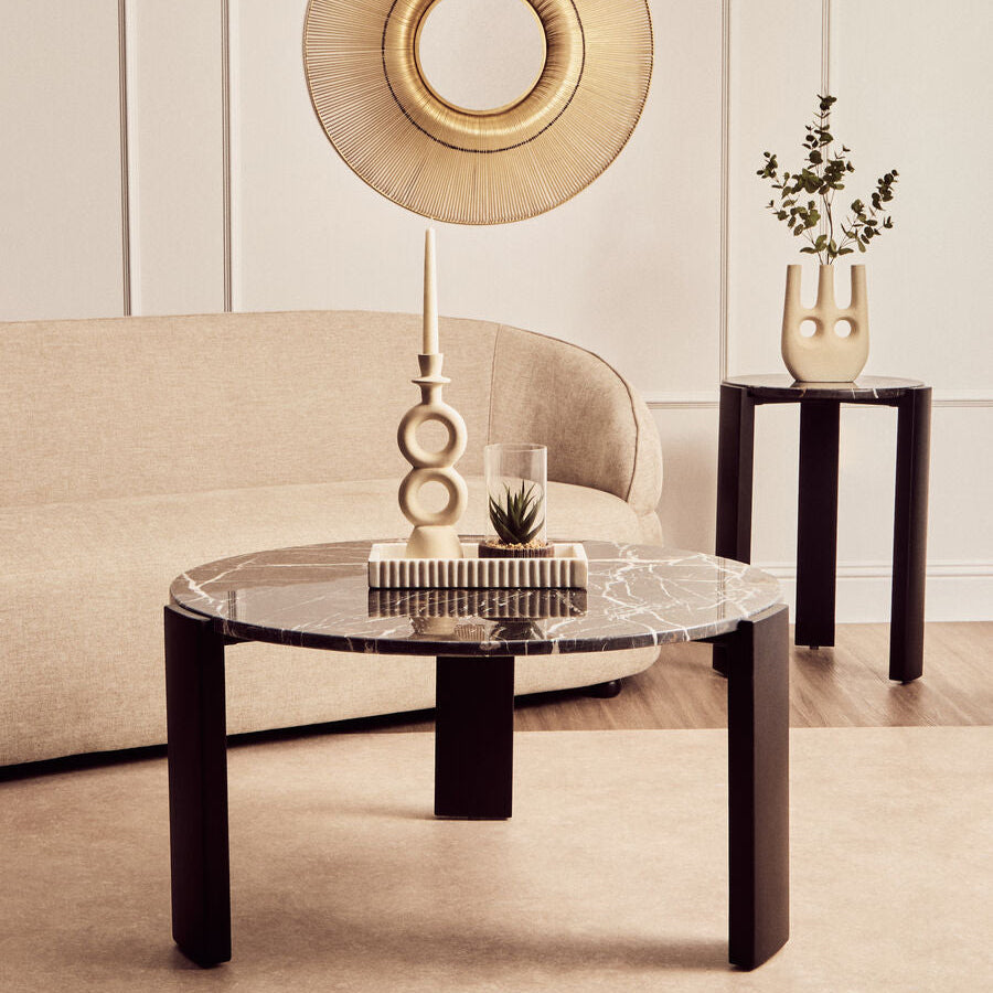 Palermo Round Black Marble Top Large Coffee Table