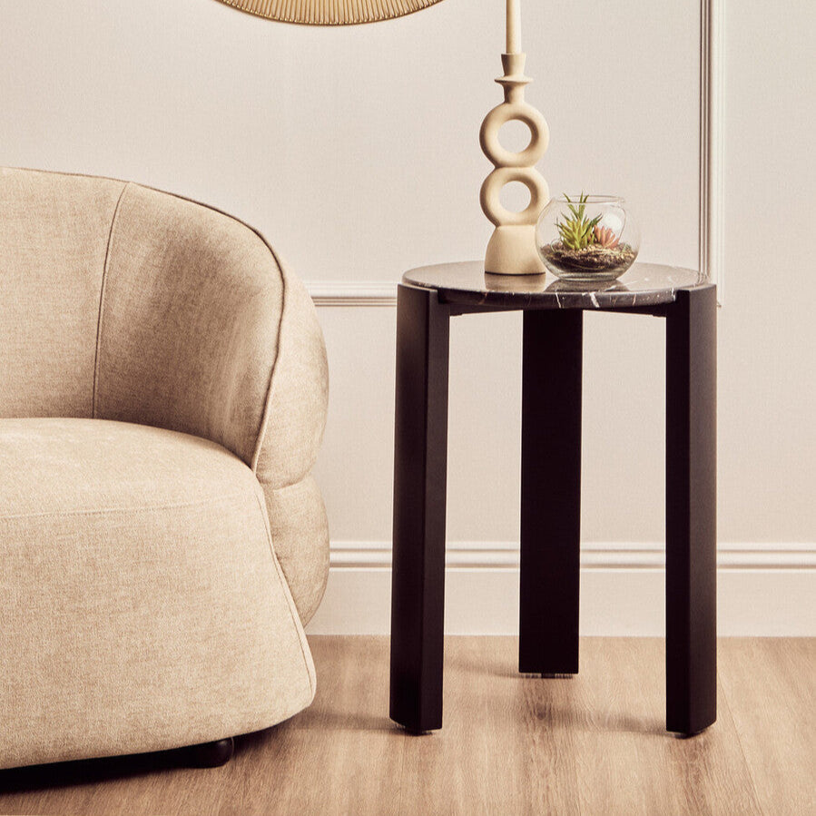 Palermo Black Marble Top Round Side Table