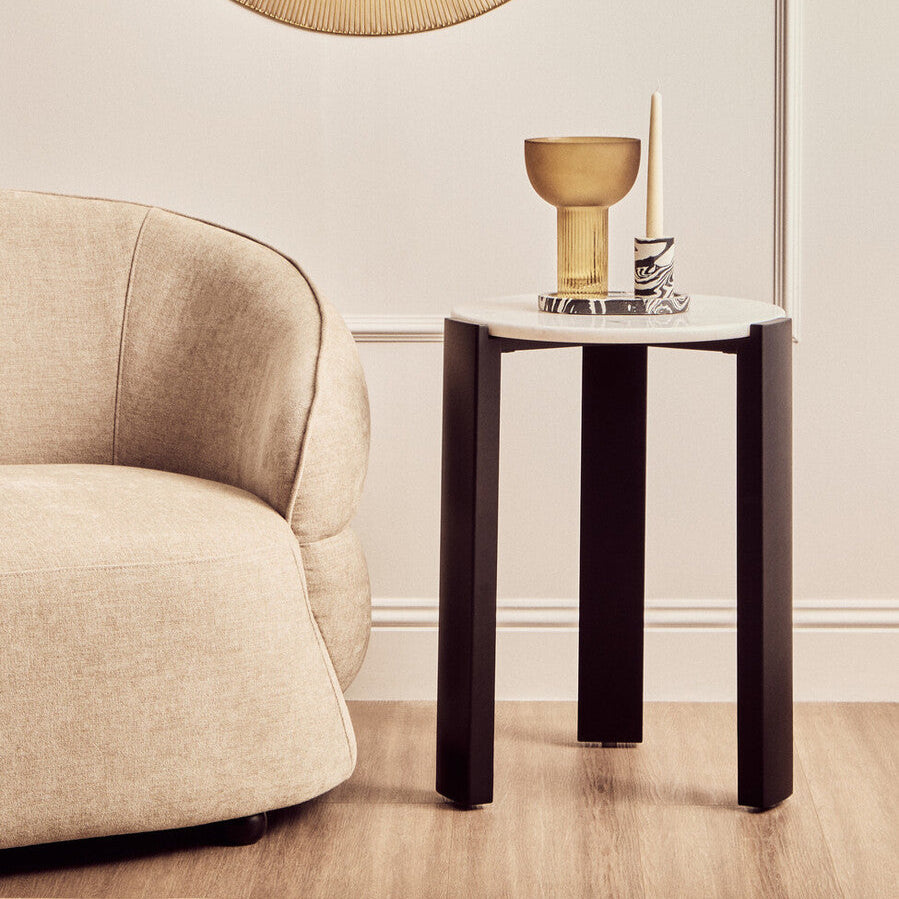 Palermo White Marble Top Round Side Table