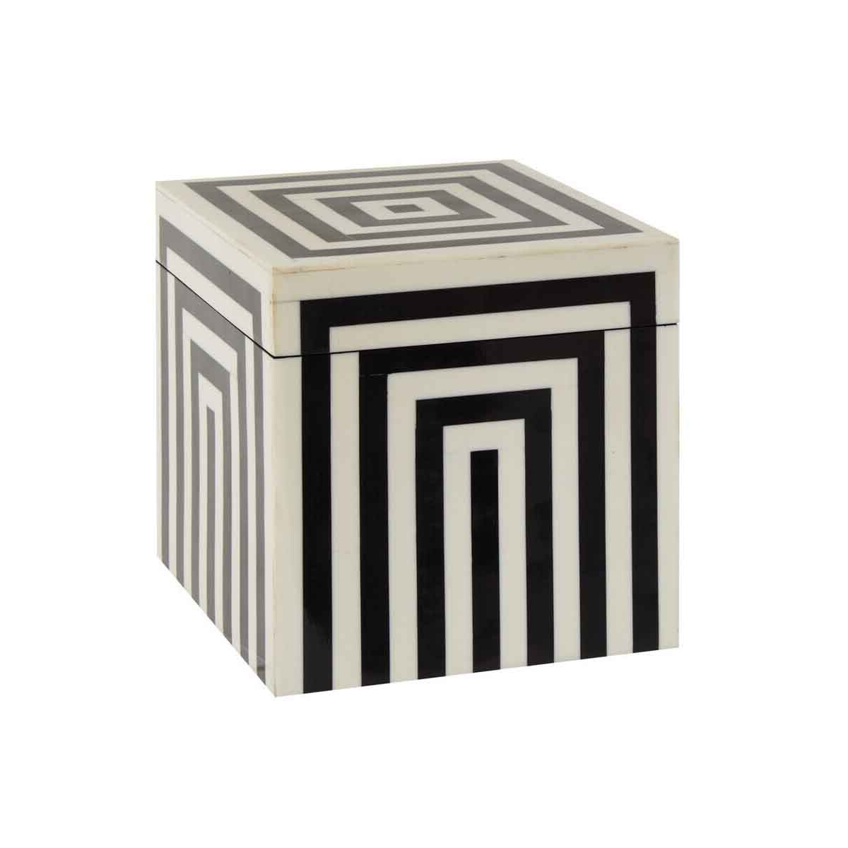 Donato Medium Square Black and White Stripe Trinket Box