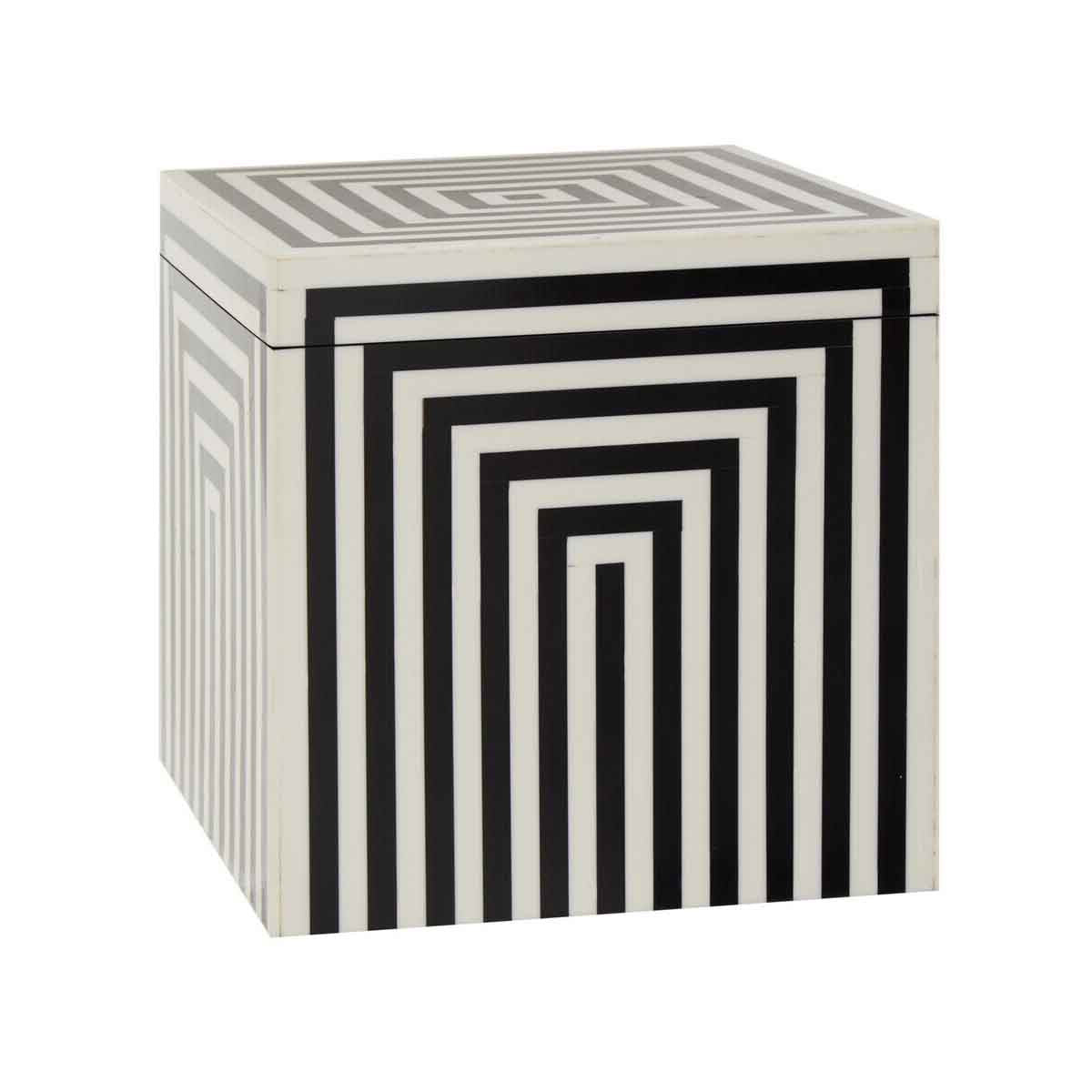 Donato Large Square Black and White Stripe Trinket Box