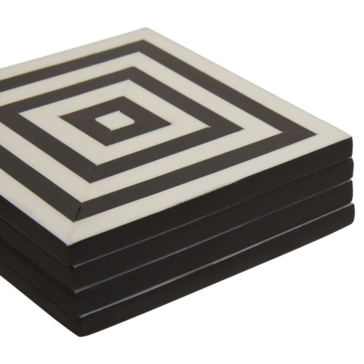 Donato Set of Four Black and White Stripe Coasters with Holder