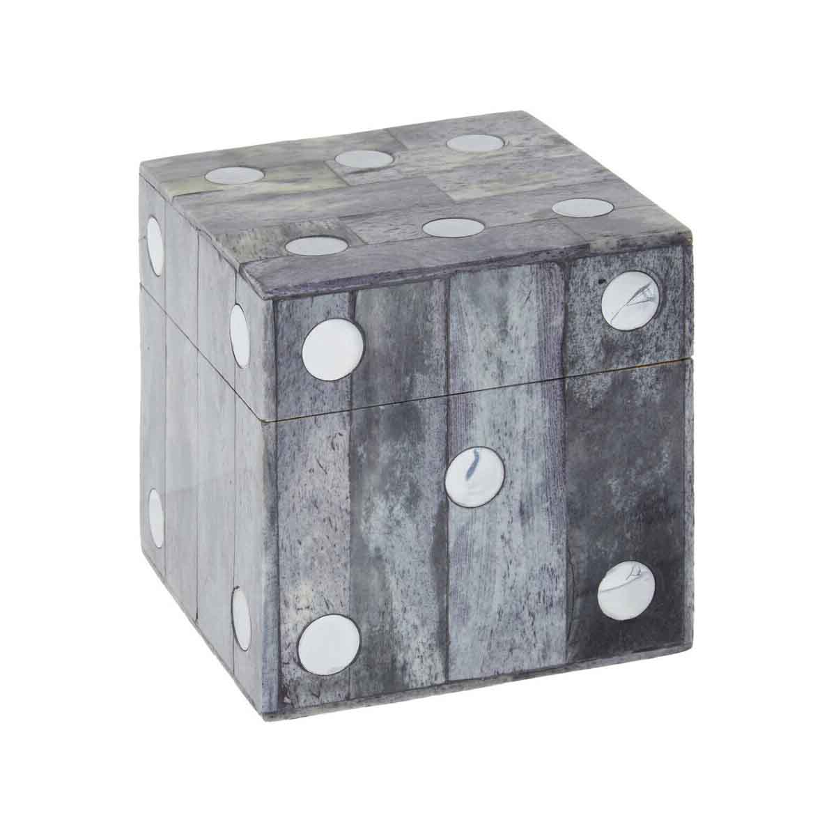 Churchill Games Grey Bone Dice Box with 5 Black Dice