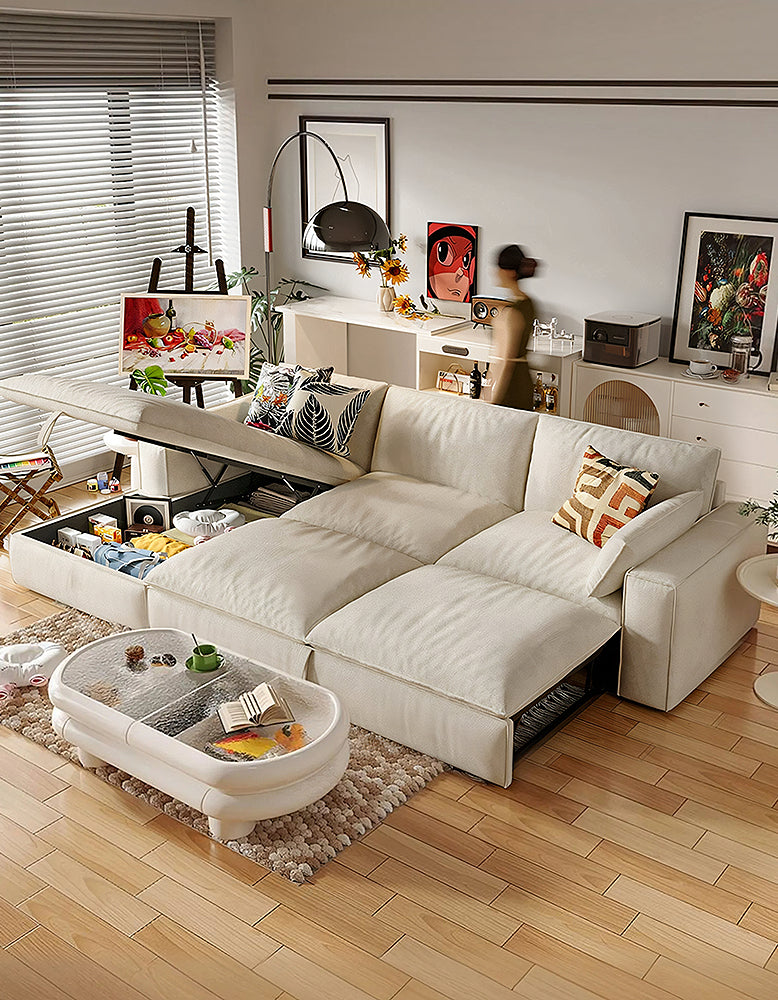 Acosta Corner Sofa Bed With Storage, Suede