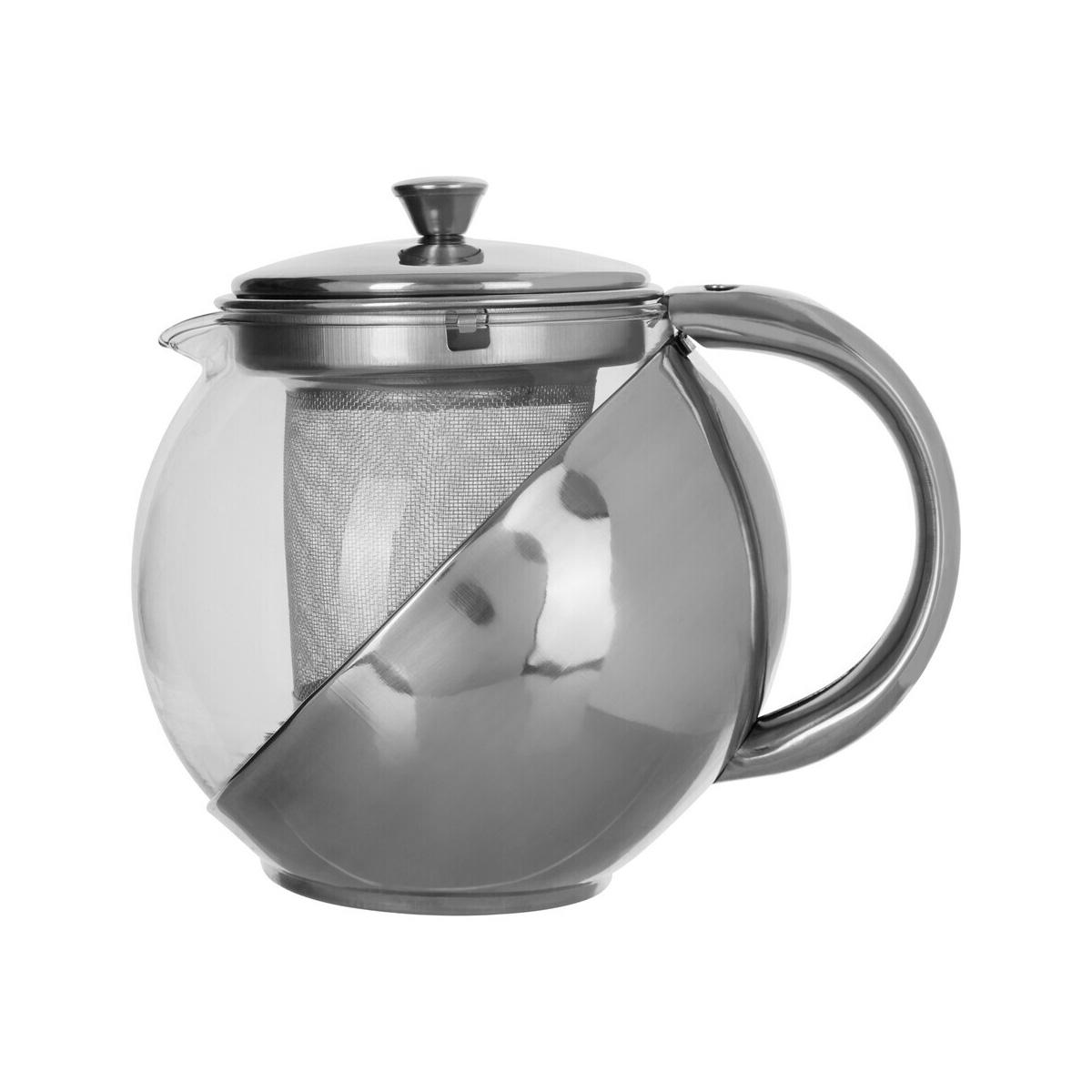 Infuser 650ml Grey Stainless Steel And Glass Teapot